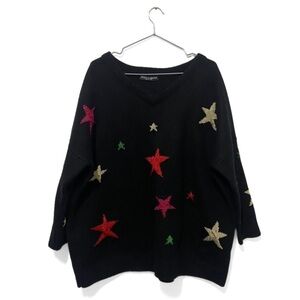 Dolce & Gabbana Black Star Print V-Neck Wool Sweater Size Small